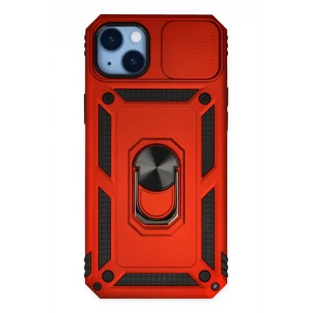 Mey İthalat®   iPhone 14 Plus Kılıf Pars Lens Yüzüklü Silikon - Kırmızı