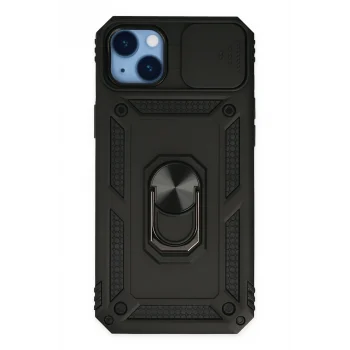 Mey İthalat®   iPhone 14 Plus Kılıf Pars Lens Yüzüklü Silikon - Siyah