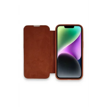 Mey İthalat®   iPhone 14 Pro Kılıf Dolpin Kapaklı - Kahverengi