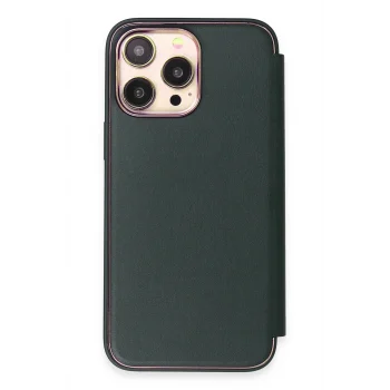 Mey İthalat®   iPhone 14 Pro Kılıf Dolpin Kapaklı - Koyu Yeşil