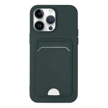 Mey İthalat®   iPhone 14 Pro Kılıf Kelvin Kartvizitli Silikon - Koyu Yeşil