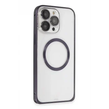 Mey İthalat®   iPhone 14 Pro Kılıf Metal Bumper Magneticsafe Kapak - Derin Mor
