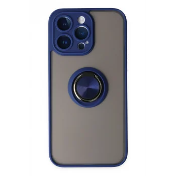 Mey İthalat®   iPhone 14 Pro Kılıf Montreal Yüzüklü Silikon Kapak - Lacivert