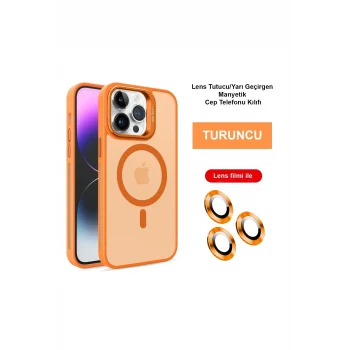 Mey İthalat®   iPhone 14 Pro Max Kılıf Flet Lens Magsafe Kapak - Turuncu