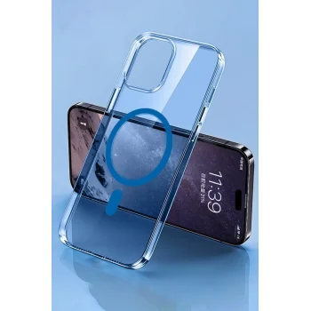 Mey İthalat®   iPhone 14 Pro Max Kılıf Tron Şeffaf Magsafe Kapak - Mavi