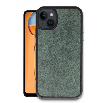 Mey İthalat®   iPhone 15 Kılıf Aras Deri Kapak - Koyu Yeşil