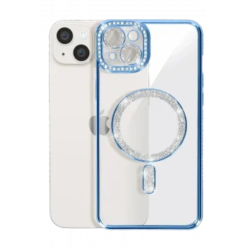 Mey İthalat®   iPhone 15 Kılıf Joke Simli Magneticsafe Kılıf - Mavi