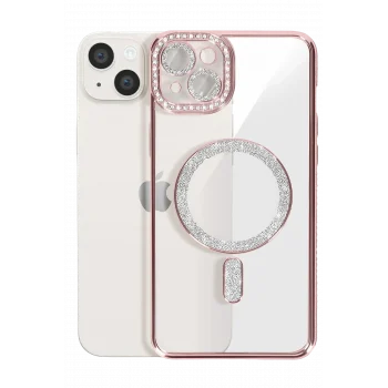 Mey İthalat®   iPhone 15 Kılıf Joke Simli Magneticsafe Kılıf - Pembe