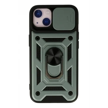 Mey İthalat®   iPhone 15 Kılıf Pars Lens Yüzüklü Silikon - Yeşil