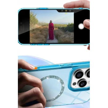 Mey İthalat®   iPhone 15 Plus Live Diamond Magsafe Kapak - Yeşil