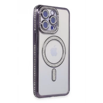 Mey İthalat®   iPhone 15 Pro Kılıf Joke Simli Magneticsafe Kılıf - Derin Mor