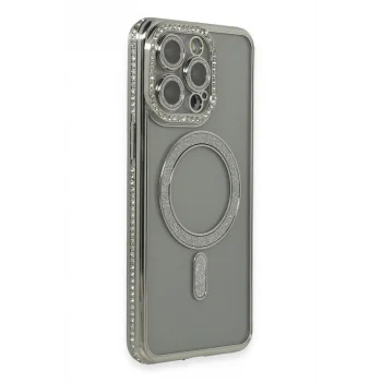 Mey İthalat®   iPhone 15 Pro Kılıf Joke Simli Magneticsafe Kılıf - Gri