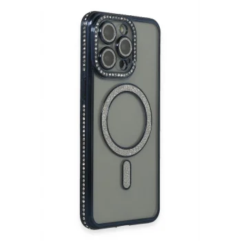 Mey İthalat®   iPhone 15 Pro Kılıf Joke Simli Magneticsafe Kılıf - Lacivert