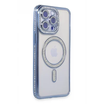 Mey İthalat®   iPhone 15 Pro Kılıf Joke Simli Magneticsafe Kılıf - Mavi