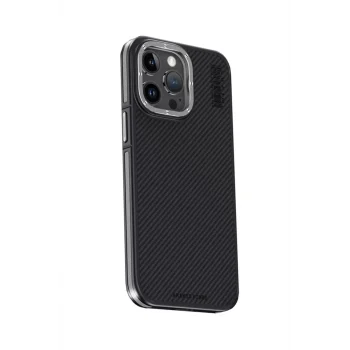 Mey İthalat®   iPhone 15 Pro Max Kılıf Aramid 600D Kevlar Karbon Fiber Magsafe Kapak - Gri