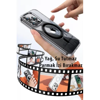 Mey İthalat®   iPhone 15 Pro Max Kılıf Crystal Magsafe Kapak - Şeffaf