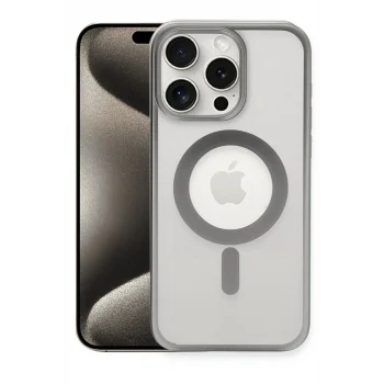 Mey İthalat®   iPhone 15 Pro Max Kılıf Erozi Magsafe Kapak - Gümüş