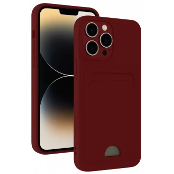 Mey İthalat®   iPhone 15 Pro Max Kılıf Kelvin Kartvizitli Silikon - Bordo