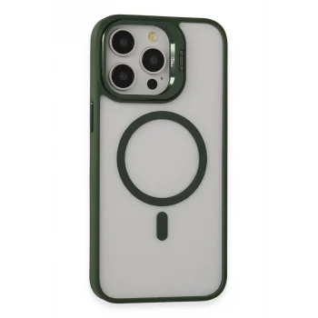 Mey İthalat®   iPhone 15 Pro Max Kılıf Roblox Lens Magsafe Standlı Kapak - Koyu Yeşil