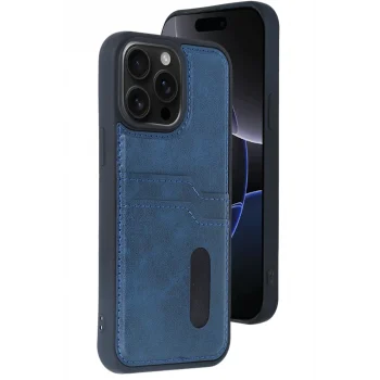 Mey İthalat®   iPhone 15 Pro Max Kılıf Sara Kartvizitli Deri Kılıf - Lacivert