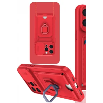 Mey İthalat®   iPhone 15 Pro Max Kılıf Zuma Kartvizitli Yüzüklü Silikon - Kırmızı