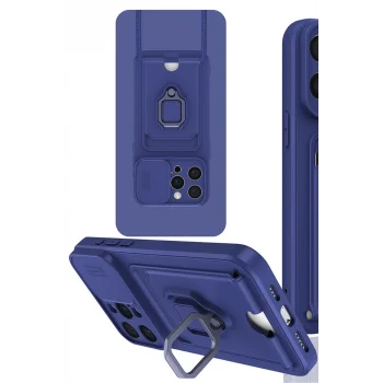 Mey İthalat®   iPhone 15 Pro Max Kılıf Zuma Kartvizitli Yüzüklü Silikon - Lacivert