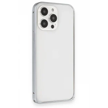 Mey İthalat®   iPhone 15 Pro Max Metal Bumper Mat Kapak - Gri