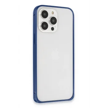 Mey İthalat®   iPhone 15 Pro Max Metal Bumper Mat Kapak - Lacivert