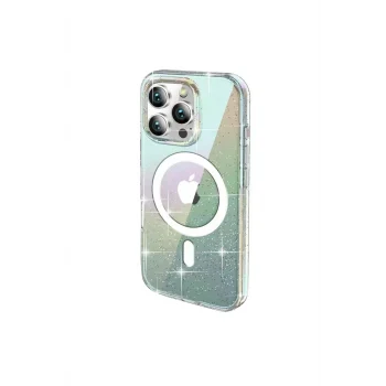Mey İthalat®   iPhone 15 Pro Max Rasasi Simli Magsafe Kapak - Şeffaf