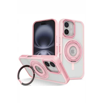 Mey İthalat® iPhone 16 Banza Magsafe Standlı Kapak - Pembe