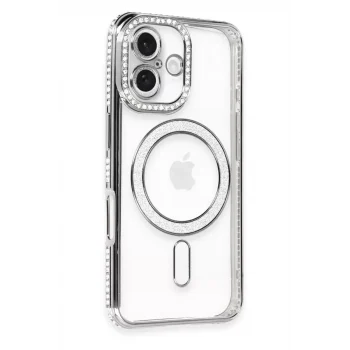Mey İthalat®   iPhone 16 Kılıf Joke Simli Magneticsafe Kılıf - Gri