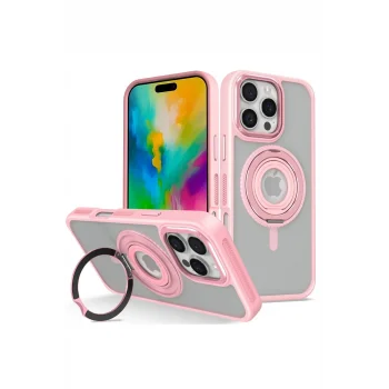 Mey İthalat®   iPhone 16 Pro Banza Magsafe Standlı Kapak - Pembe