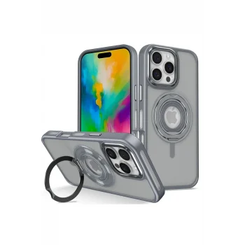 Mey İthalat®   iPhone 16 Pro Banza Magsafe Standlı Kapak - Titan Gri