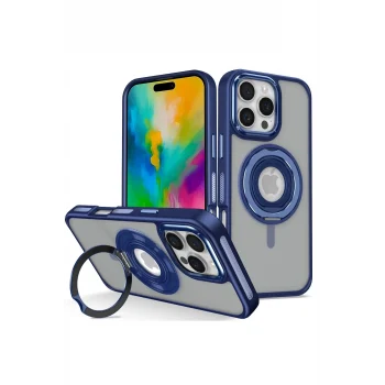 Mey İthalat®   iPhone 16 Pro Max Banza Magsafe Standlı Kapak - Lacivert