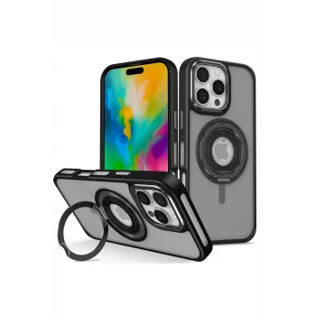 Mey İthalat®   iPhone 16 Pro Max Banza Magsafe Standlı Kapak - Siyah