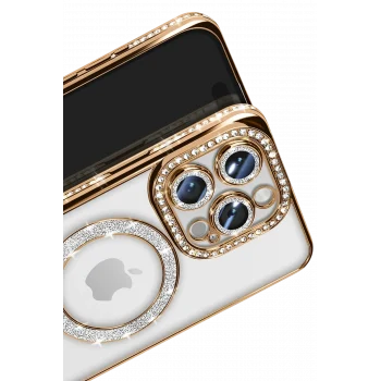 Mey İthalat®   iPhone 16 Pro Max Kılıf Joke Simli Magneticsafe Kılıf - Gold