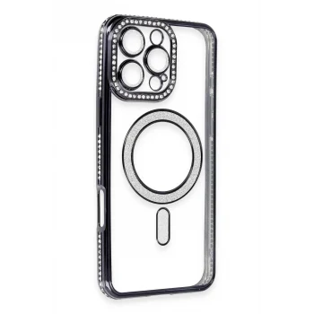 Mey İthalat®   iPhone 16 Pro Max Kılıf Joke Simli Magneticsafe Kılıf - Gri