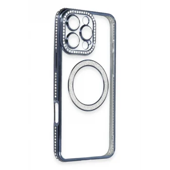 Mey İthalat®   iPhone 16 Pro Max Kılıf Joke Simli Magneticsafe Kılıf - Lacivert