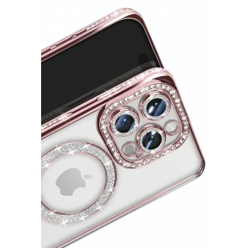 Mey İthalat®   iPhone 16 Pro Max Kılıf Joke Simli Magneticsafe Kılıf - Pembe