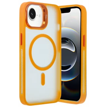 Mey İthalat®   iPhone 16E Flet Lens Magsafe Kapak - Turuncu