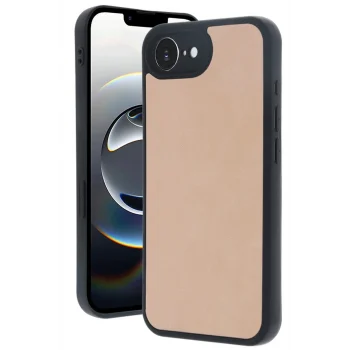 Mey İthalat®   iPhone 16E Kılıf Aras Deri Kapak - Pudra