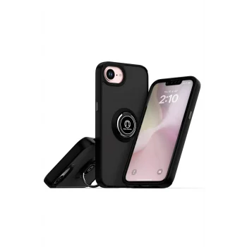 Mey İthalat®   iPhone 16E Kılıf Montreal Yüzüklü Silikon Kapak - Siyah
