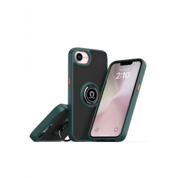 Mey İthalat®   iPhone 16E Kılıf Montreal Yüzüklü Silikon Kapak - Yeşil