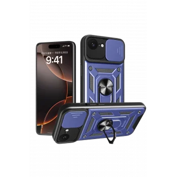 Mey İthalat®   iPhone 16E Kılıf Pars Lens Yüzüklü Silikon - Lacivert