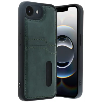 Mey İthalat®   iPhone 16E Kılıf Sara Kartvizitli Deri Kılıf - Koyu Yeşil