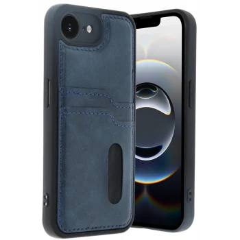 Mey İthalat®   iPhone 16E Kılıf Sara Kartvizitli Deri Kılıf - Lacivert