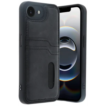Mey İthalat®   iPhone 16E Kılıf Sara Kartvizitli Deri Kılıf - Siyah