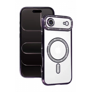 Mey İthalat®   iPhone 17 Air Joke Simli Magneticsafe Kılıf - Derin Mor