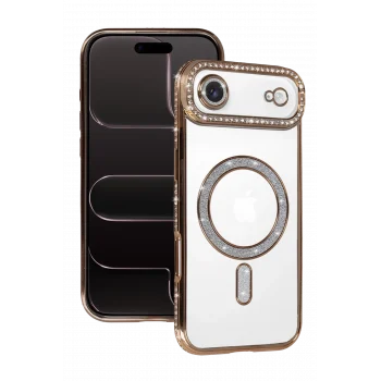 Mey İthalat®   iPhone 17 Air Joke Simli Magneticsafe Kılıf - Gold