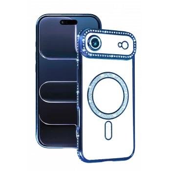 Mey İthalat®   iPhone 17 Air Joke Simli Magneticsafe Kılıf - Mavi